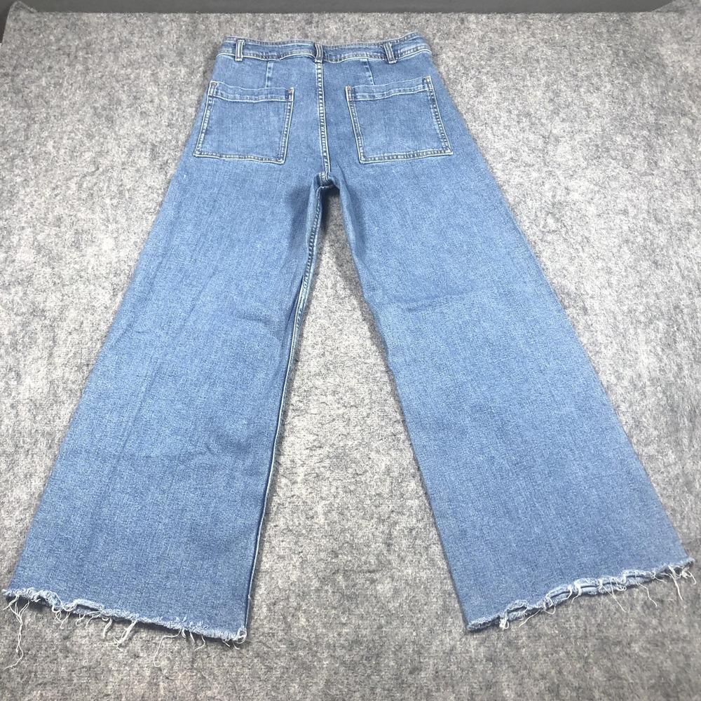 Zara Jeans Womens 10 Medium Wash High Rise Wide Leg Crop Raw Hem Relaxed Denim - Picture 16 of 16